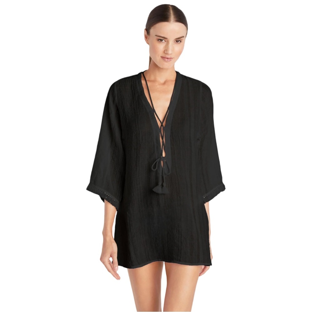 ROBIN PICCONE Natalie Gauze Black 
Tunic Swimsuit Cover-Up Beach Resortwear